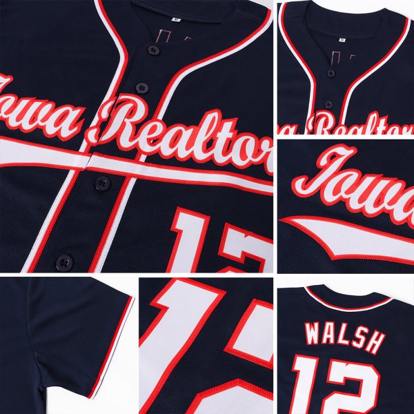 Youth Custom Navy White-Red Baseball Jersey