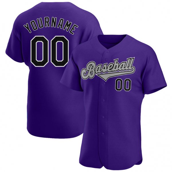 Men's Custom Purple Black-Gray Authentic Baseball Jersey