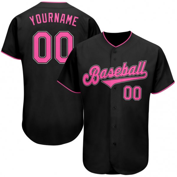 Men's Custom Black Pink-White Authentic Baseball Jersey