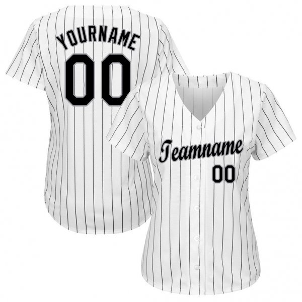 Youth Custom White Black Pinstripe Black-Gray Baseball Jersey