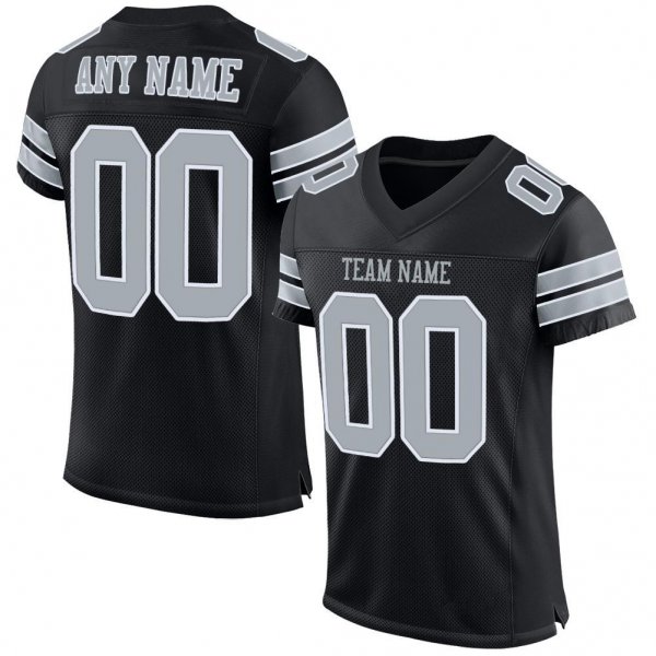 Kid's Custom Black Silver-White Mesh Authentic Football Jersey