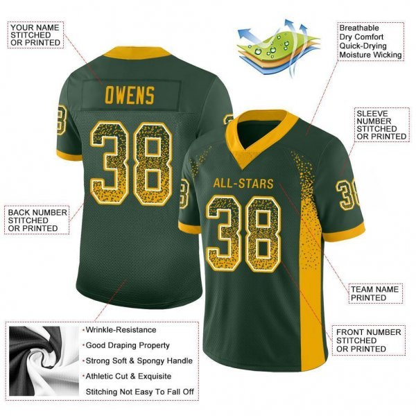 Women's Custom Green Gold-White Mesh Drift Fashion Football Jersey