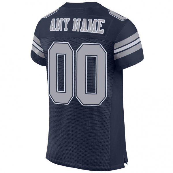 Men's Custom Navy Gray-White Mesh Authentic Football Jersey