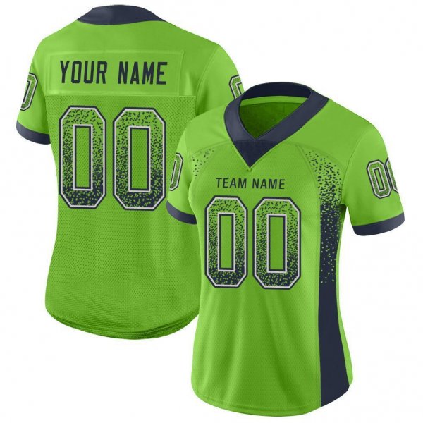 Women's Custom Neon Green Navy-Gray Mesh Drift Fashion Football Jersey