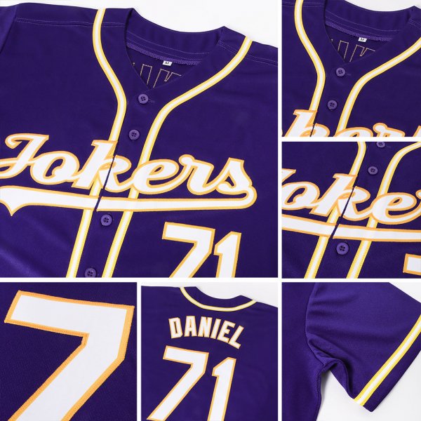 Preschool Custom Purple White-Gold Authentic Baseball Jersey