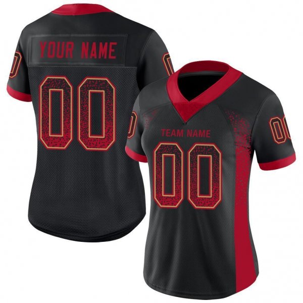 Women's Custom Black Red-Old Gold Mesh Drift Fashion Football Jersey