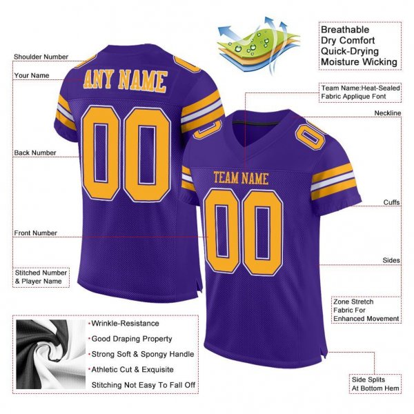 Preschool Custom Purple Gold-White Mesh Authentic Football Jersey