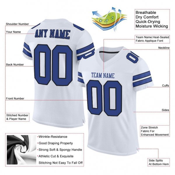 Men's Custom White Royal-Black Mesh Authentic Football Jersey