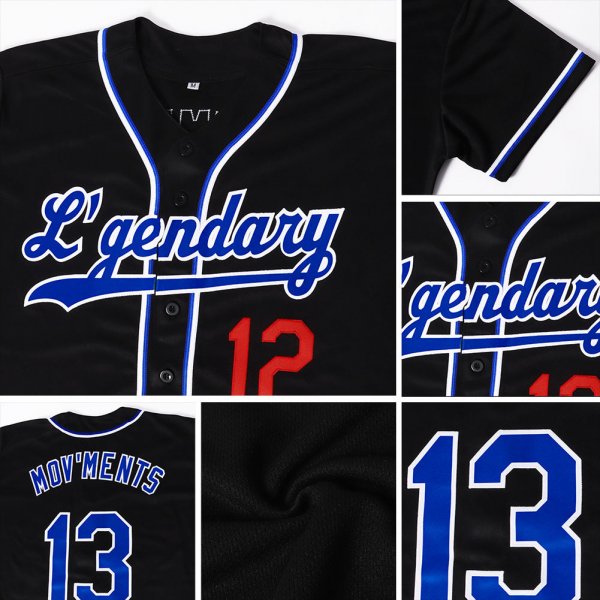 Preschool Custom Black Royal-Red Authentic Baseball Jersey