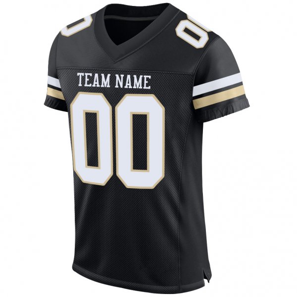 Men's Custom Black White-Vegas Gold Mesh Authentic Football Jersey