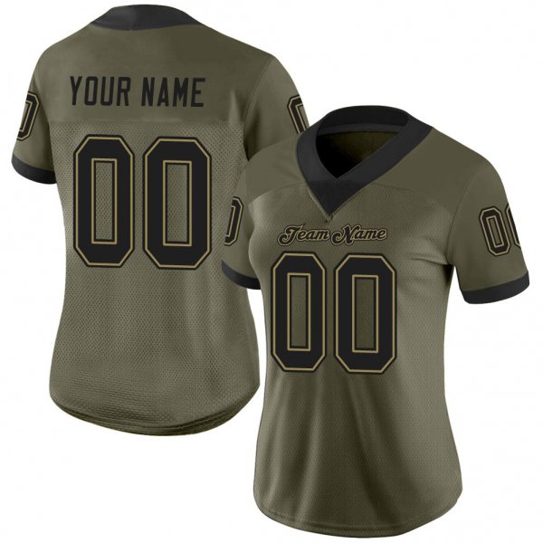 Women's Custom Olive Black-Old Gold Mesh Football Jersey