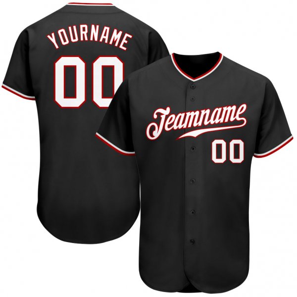 Women's Custom Black White-Red Authentic Baseball Jersey