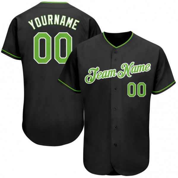 Kid's Custom Black Neon Green-White Authentic Baseball Jersey