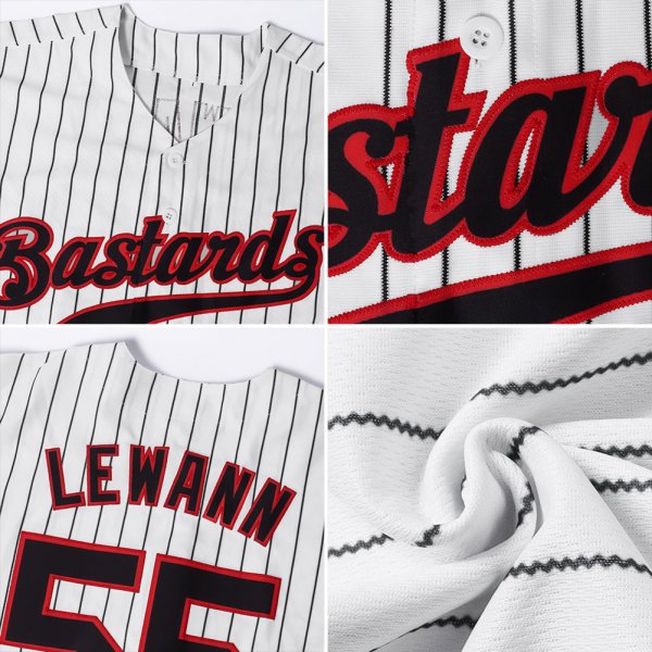 Kid's Custom White Black Pinstripe Black-Red Authentic Baseball Jersey