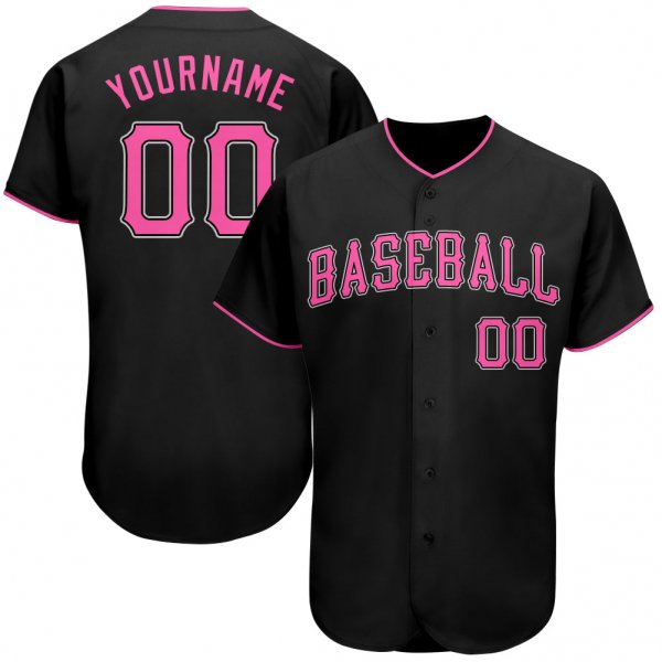 Kid's Custom Black Pink-White Authentic Baseball Jersey