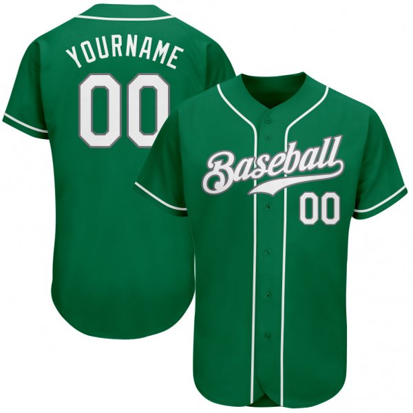 Men's Custom Kelly Green White-Gray Authentic St. Patrick's Day Baseball Jersey