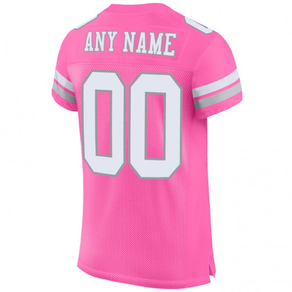 Women's Custom Pink White-Light Gray Mesh Authentic Football Jersey