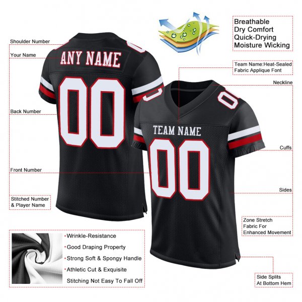 Preschool Custom Black White-Red Mesh Authentic Football Jersey