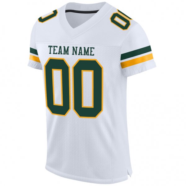 Kid's Custom White Green-Gold Mesh Authentic Football Jersey