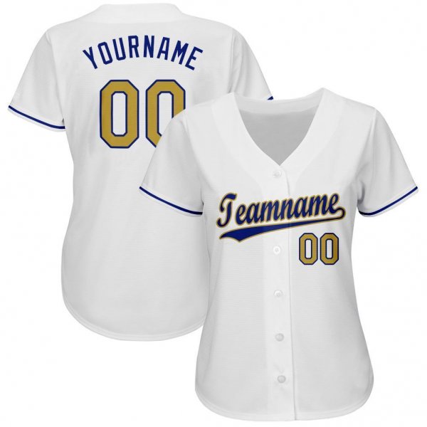 Women's Custom White Old Gold-Royal Baseball Jersey