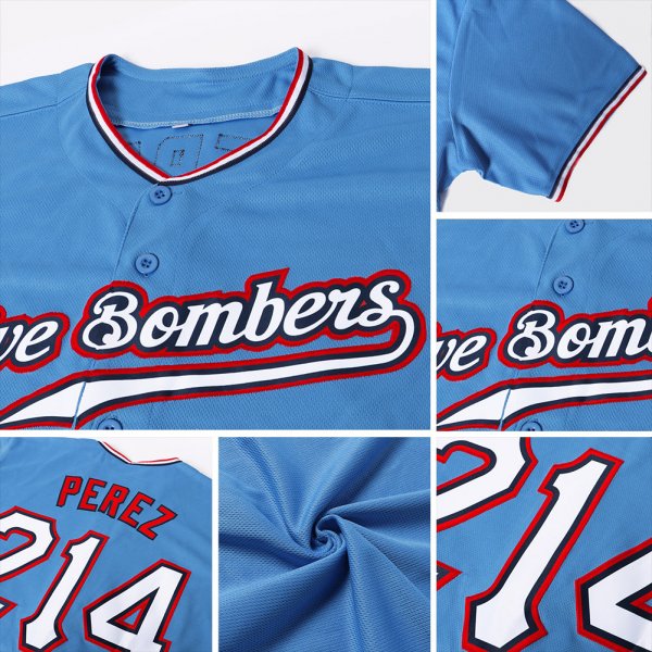 Men's Custom Powder Blue White-Red Authentic Baseball Jersey