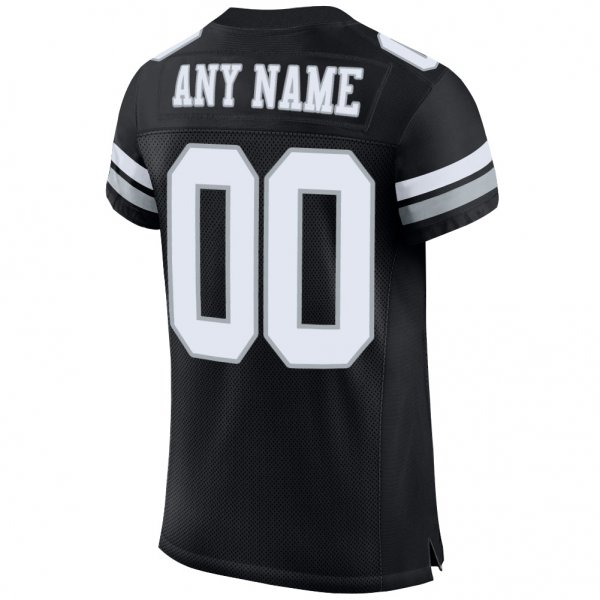 Women's Custom Black White-Silver Mesh Authentic Football Jersey