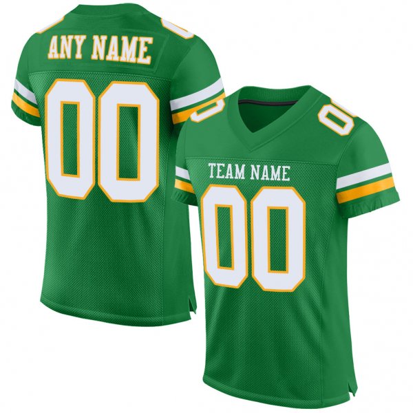 Women's Custom Kelly Green White-Gold Mesh Authentic Football Jersey