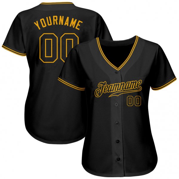 Preschool Custom Black Black-Gold Authentic Baseball Jersey