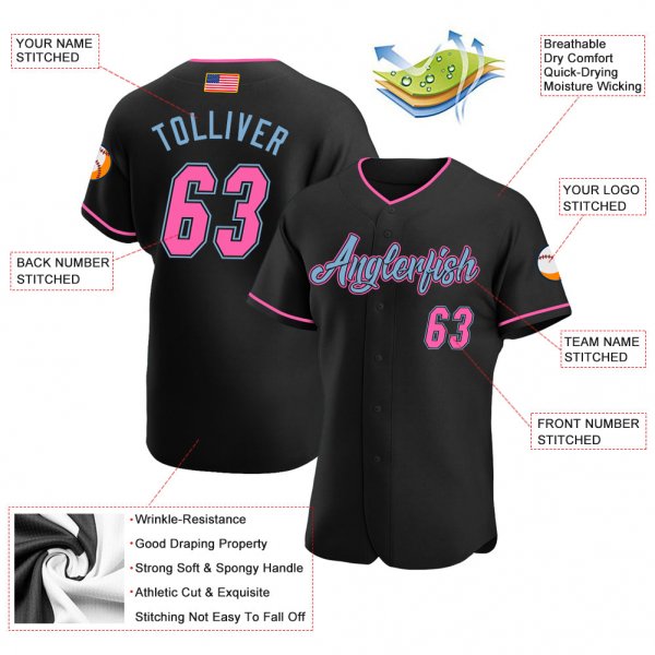 Kid's Custom Black Pink-Light Blue Authentic American Flag Fashion Baseball Jersey