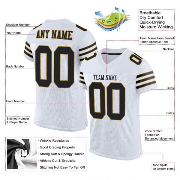 Men's Custom White Black-Old Gold Mesh Authentic Football Jersey