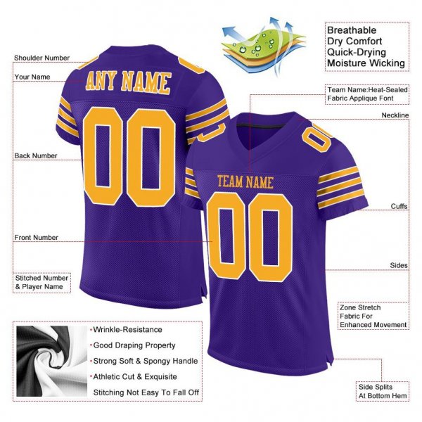 Preschool Custom Purple Gold-White Mesh Authentic Football Jersey