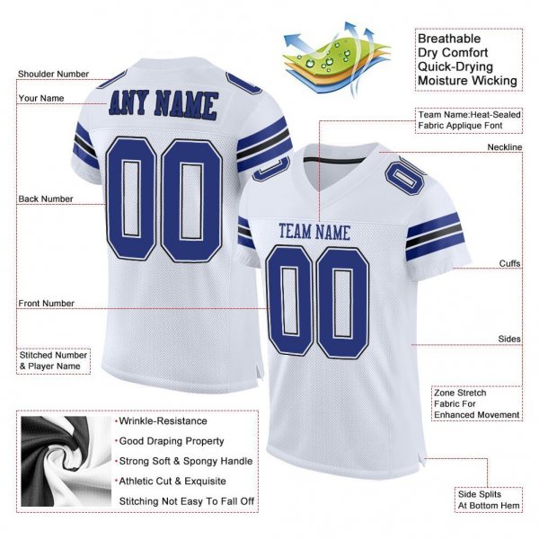 Men's Custom White Royal-Black Mesh Authentic Football Jersey