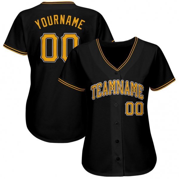 Women's Custom Black Gold-White Baseball Jersey