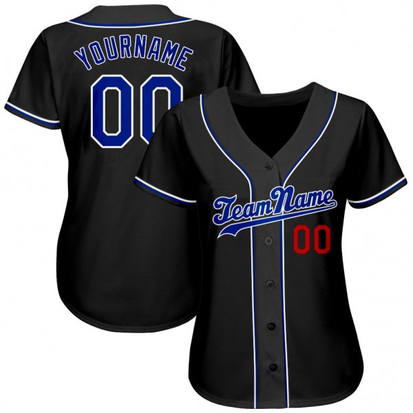 Women's Custom Black Royal-Red Authentic Baseball Jersey