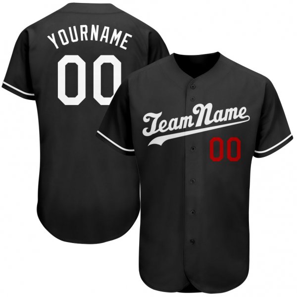 Women's Custom Black White-Red Authentic Baseball Jersey