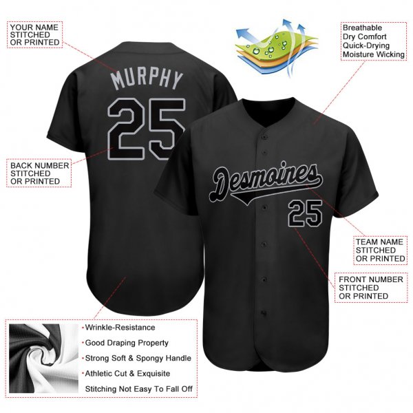 Men's Custom Black Black-Gray Authentic Baseball Jersey