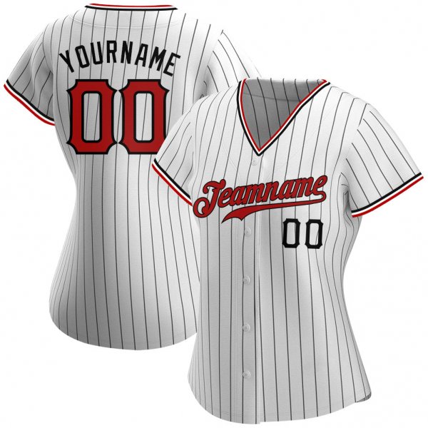 Preschool Custom White Black Pinstripe Red-Black Authentic Baseball Jersey