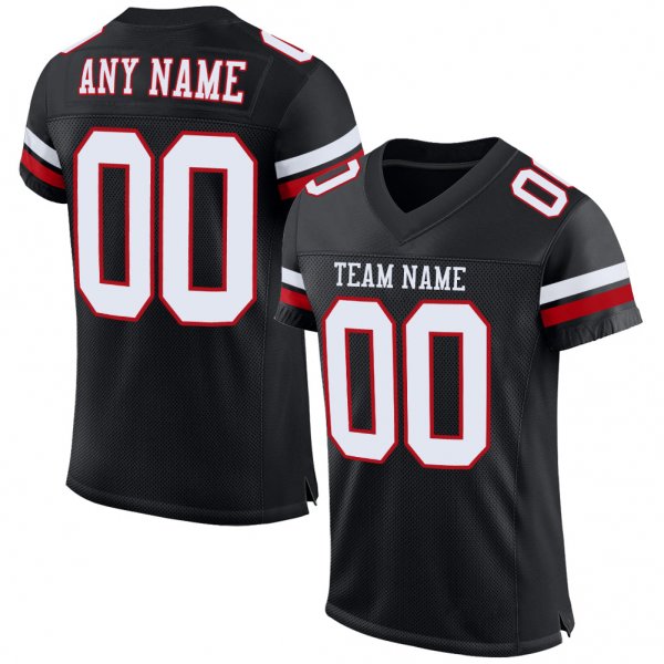 Kid's Custom Black White-Red Mesh Authentic Football Jersey