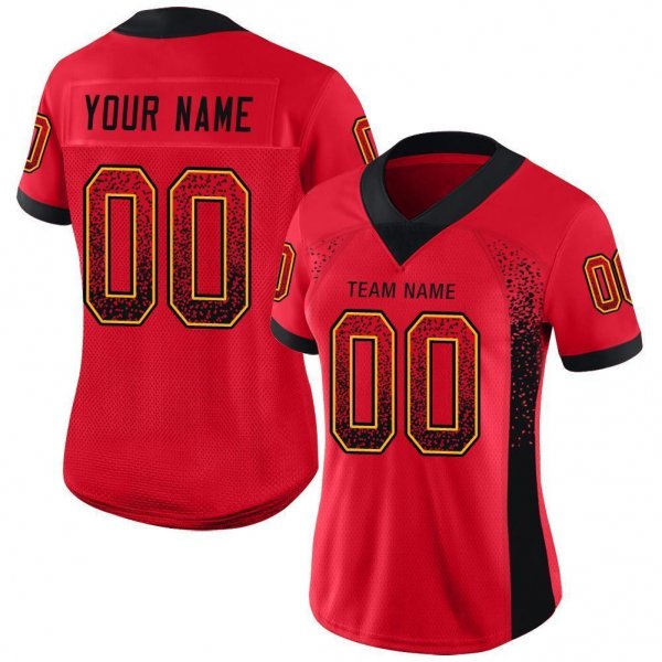 Men's Custom Scarlet Black-Gold Mesh Drift Fashion Football Jersey