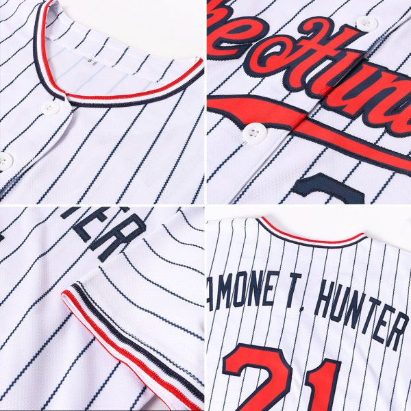 Preschool Custom White Navy Pinstripe Red-Navy Authentic Baseball Jersey