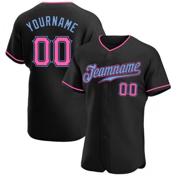 Preschool Custom Black Pink-Light Blue Authentic Baseball Jersey