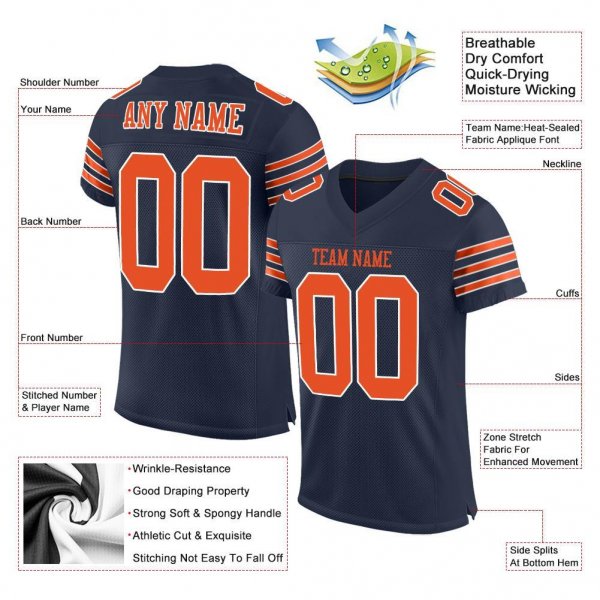 Preschool Custom Navy Orange-White Mesh Authentic Football Jersey