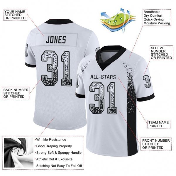 Women's Custom White Black-Silver Mesh Drift Fashion Football Jersey