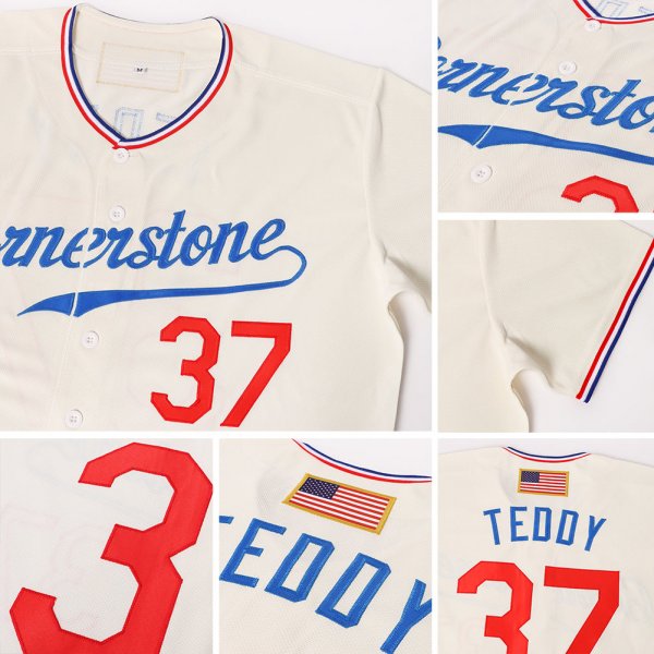 Women's Custom Cream Red-Royal Authentic American Flag Fashion Baseball Jersey