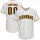 Women's Custom White Brown Pinstripe Brown-Gold Baseball Jersey