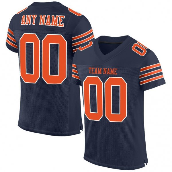 Kid's Custom Navy Orange-White Mesh Authentic Football Jersey