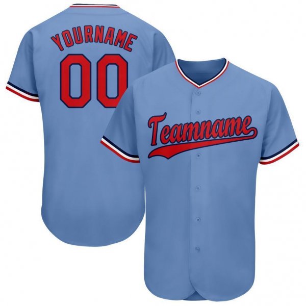 Youth Custom Light Blue Red-Navy Baseball Jersey