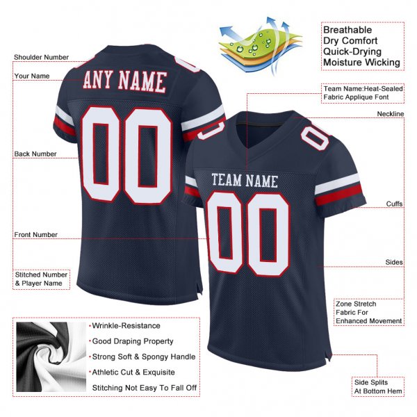 Women's Custom Navy White-Red Mesh Authentic Football Jersey