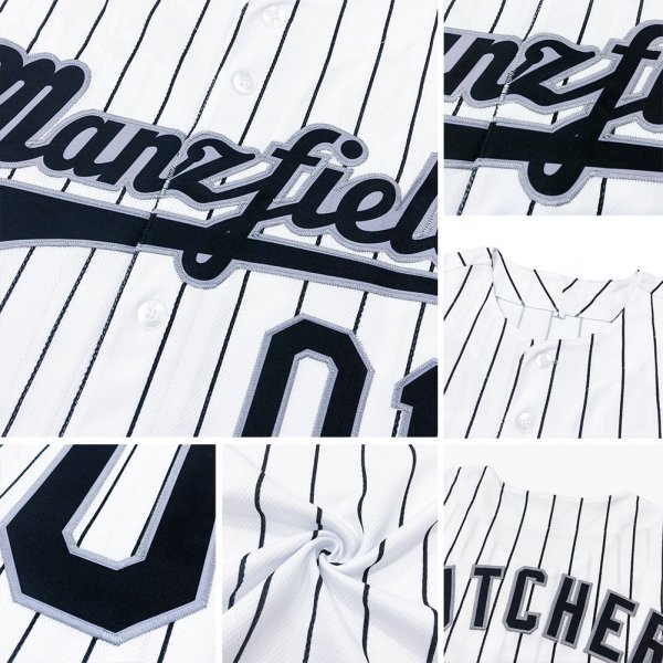 Kid's Custom White Black Pinstripe Black-Gray Authentic Baseball Jersey