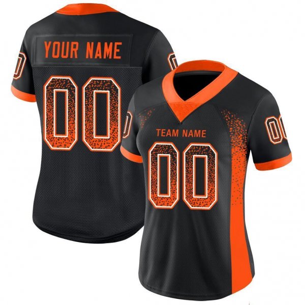 Youth Custom Black Orange-White Mesh Drift Fashion Football Jersey